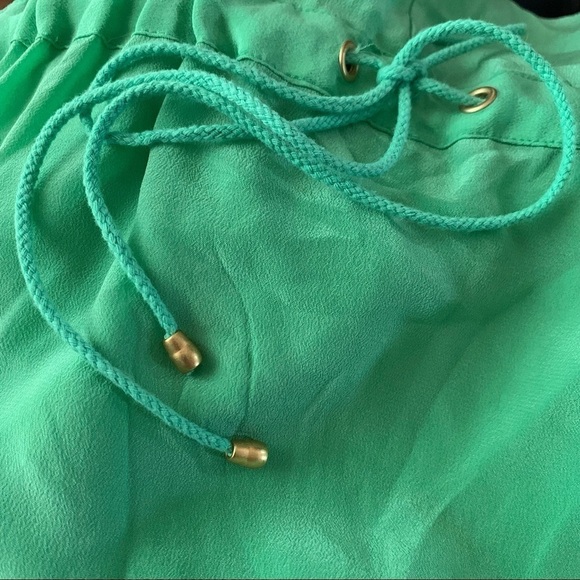 𝅺ANTHROPOLOGIE Leifsdottir Green Silk Drawstring Waist Mini Dress Size 6 - Picture 6 of 7